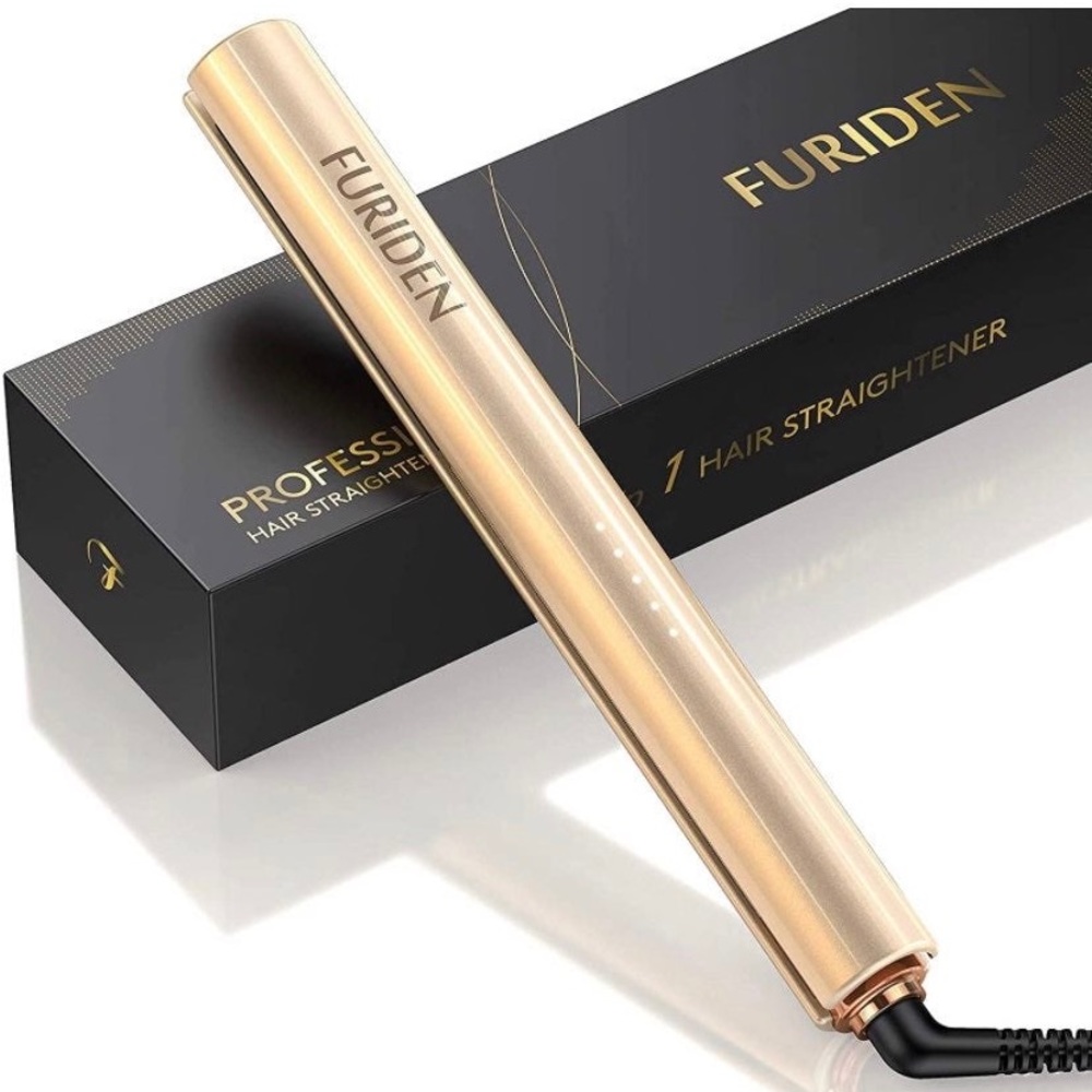 NIB Furiden 2 in 1 Professional Ceramic Hair Straightener/Curling Iron in Gold